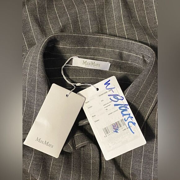 Max Mara Aire Pinstriped Wool-Blend Shirt size 16 - Picture 12 of 13